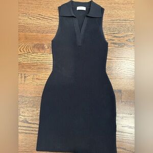 Aritzia Babaton Sleeveless Black Ribbed Polo Dress XS